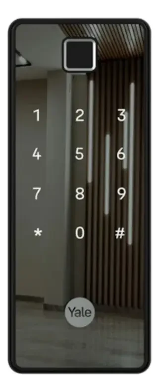 Imagem de Fechadura digital Yale Reflecta com biometria e painel espelhado.